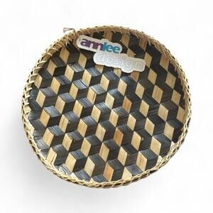 Ann Lee Design Round Serving Tray Black Square Weave 14" x 14" x 1.7"